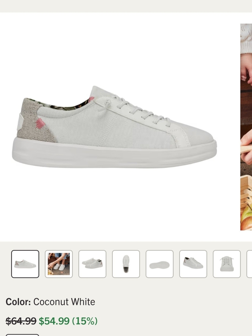 Hey Dude Coconut White Low-Top Lace-Up Sneakers with Pink Accent